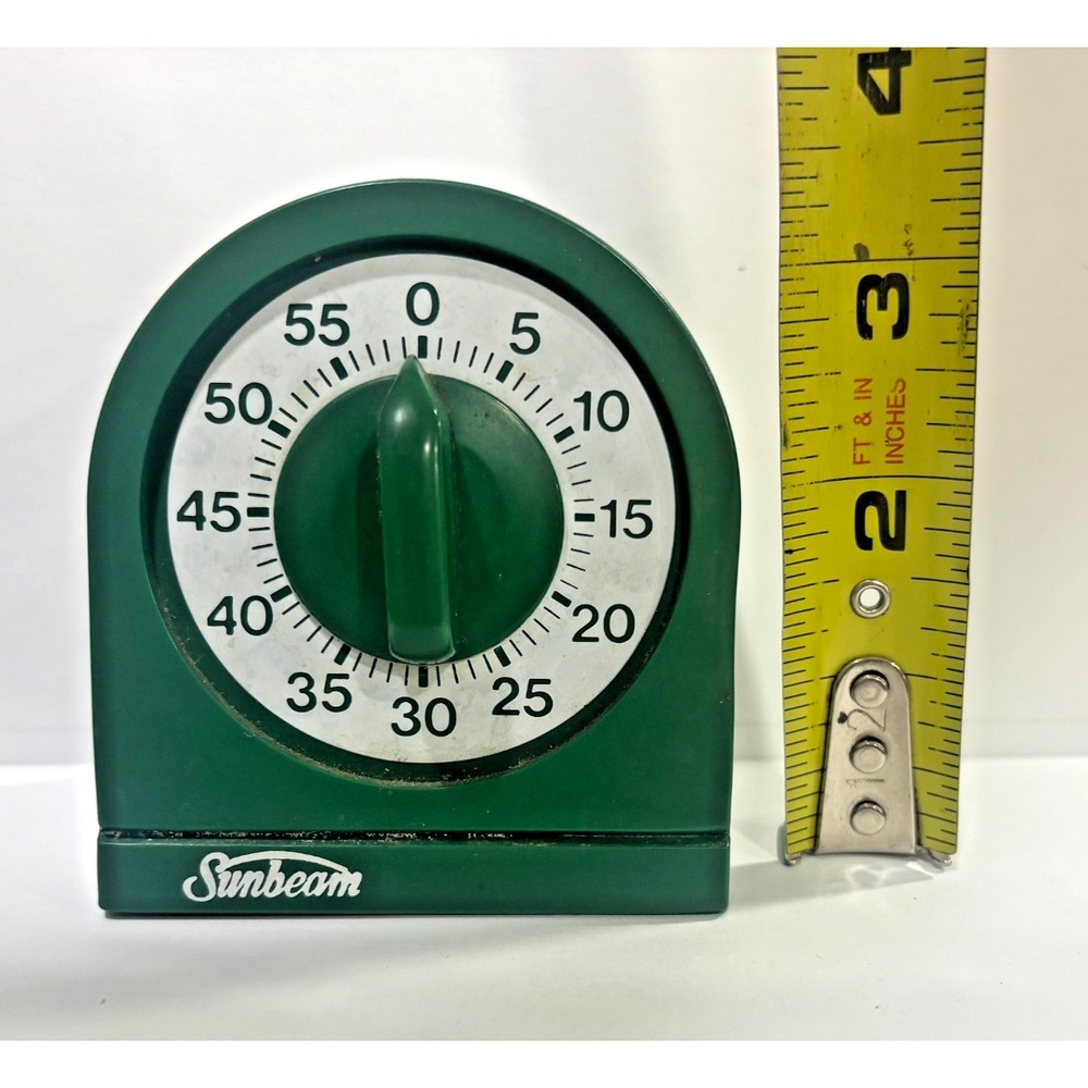 Vintage Sunbeam Mechanical Kitchen Timer Green Mid Century Wind Up Clock USA